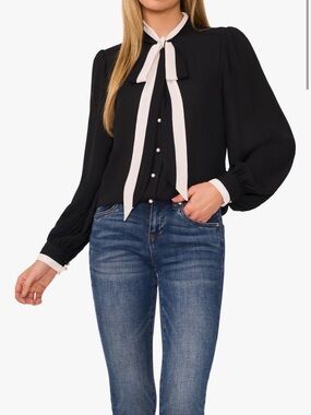 CeCe Tie-Neck Button-Up Shirt, Size M, Worn Once